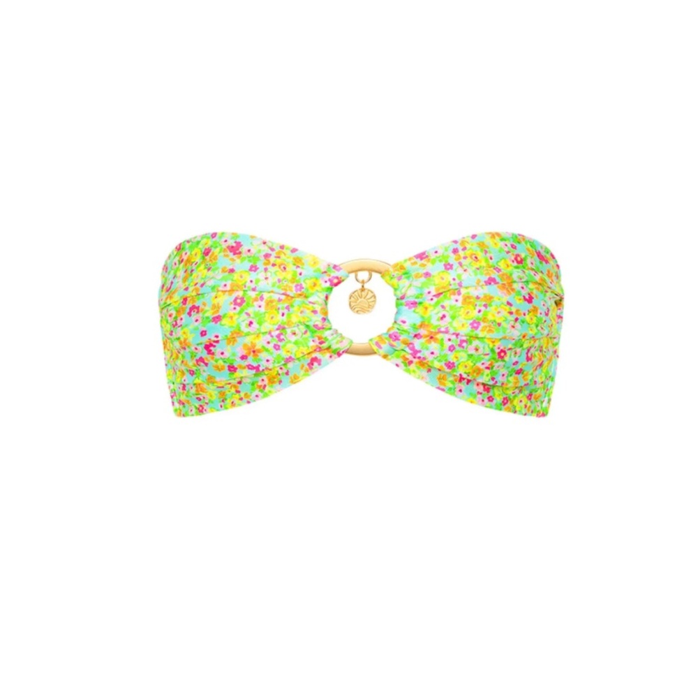 Kulani Kinis Neon Floral Bandeau Bikini Top - Lime, Pink, Yellow